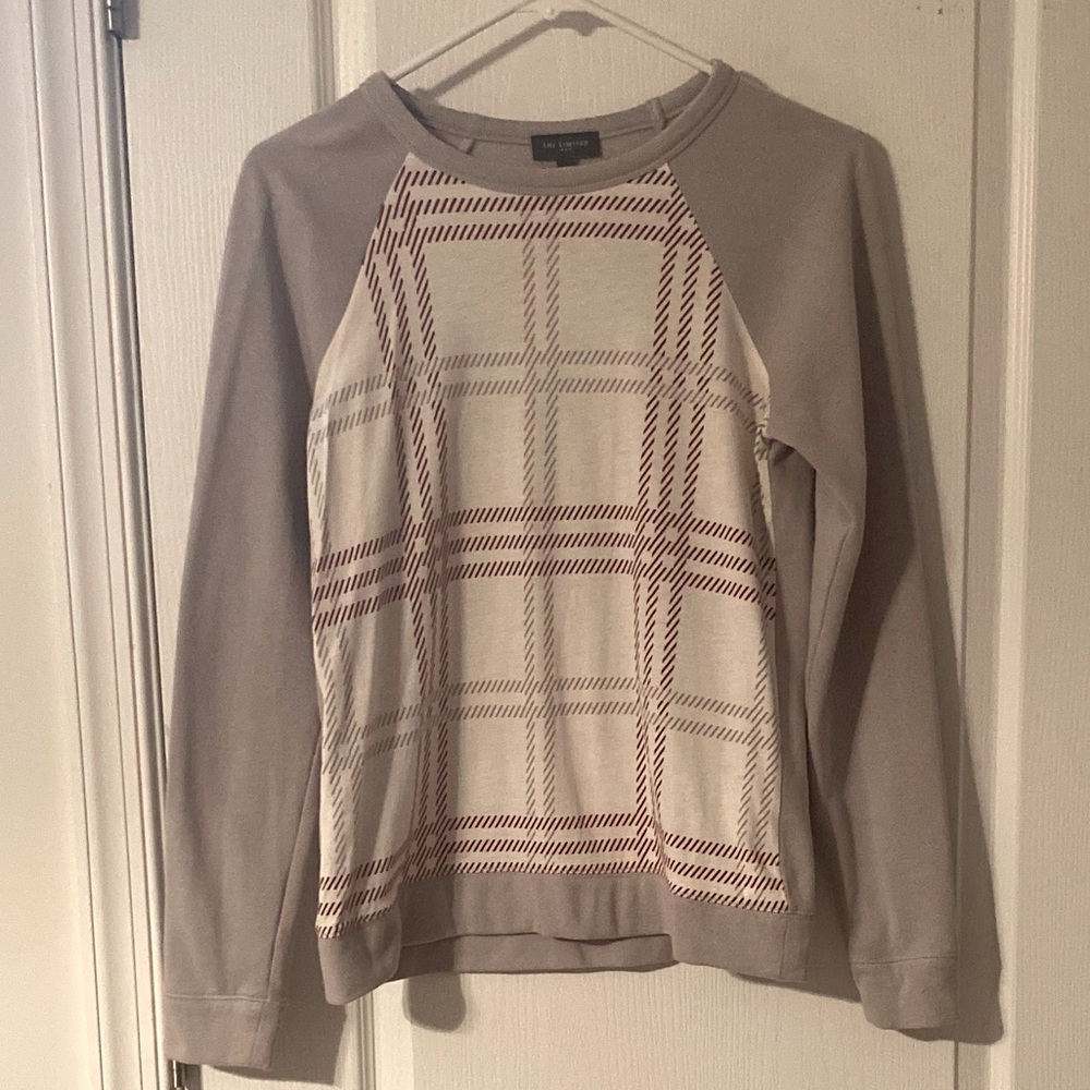 Plaid baseball sweatshirt with gray sleeves and gray back